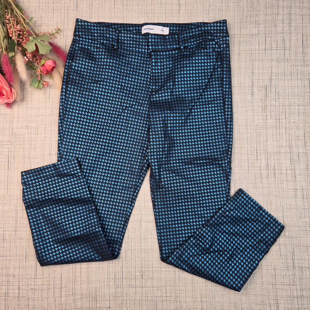 5/$25 Old Navy Pixie Ankle Pants Womens 8 Blue Black Metallic Houndstooth